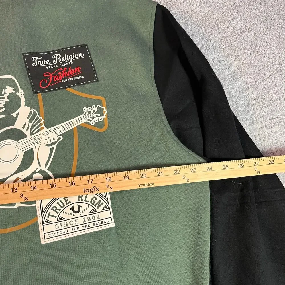 NEW True religion collared patch varsity fleece sz M green and black Buddha NWT